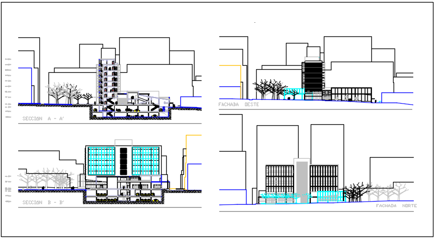 Elevation and section plan detail dwg file
