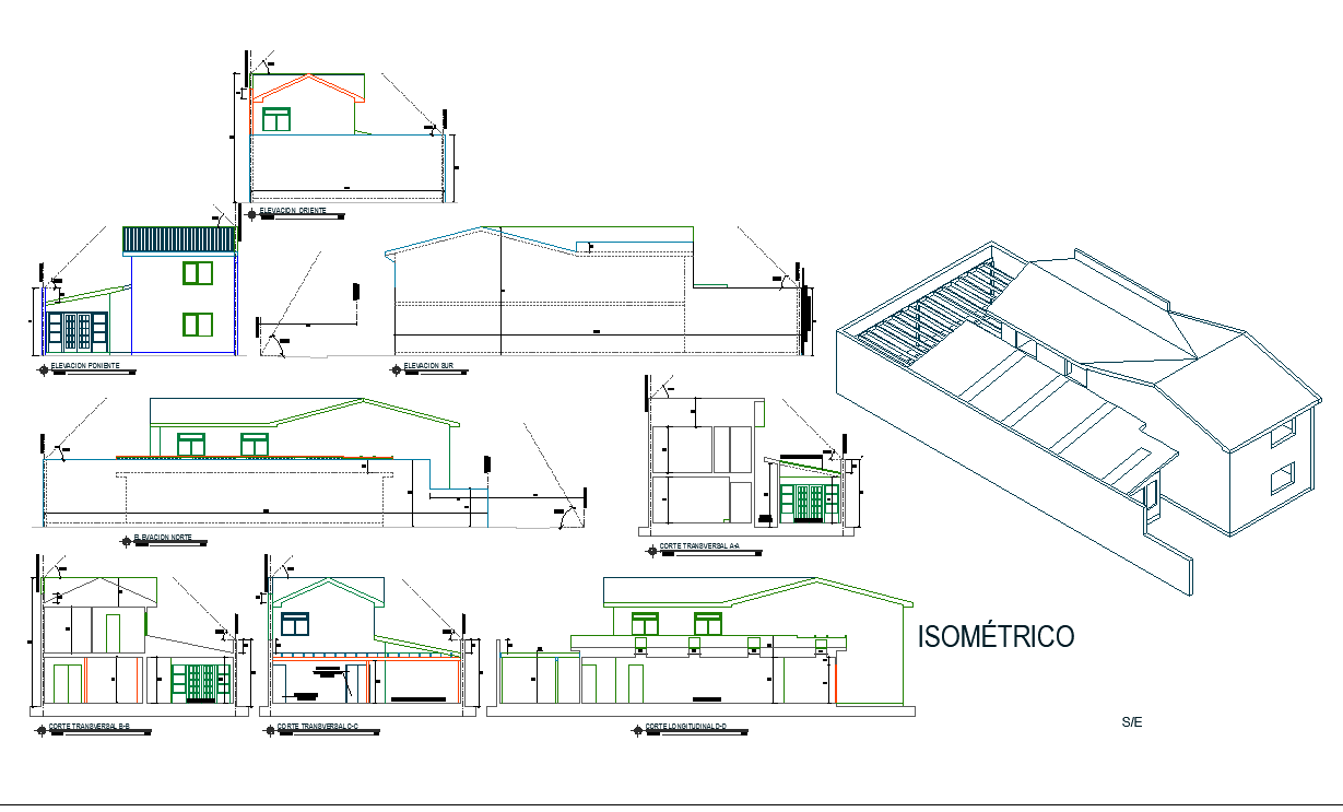 Elevation and section plan detail dwg file