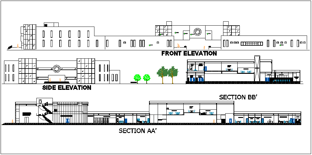 Elevation and section plan detail dwg file