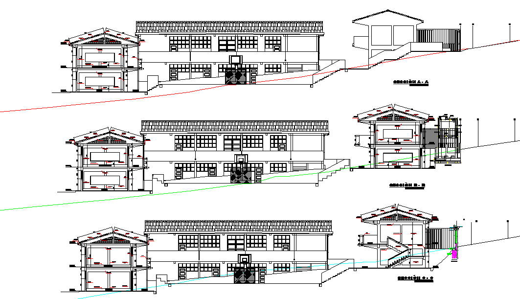 Elevation and section school architectural layout file
