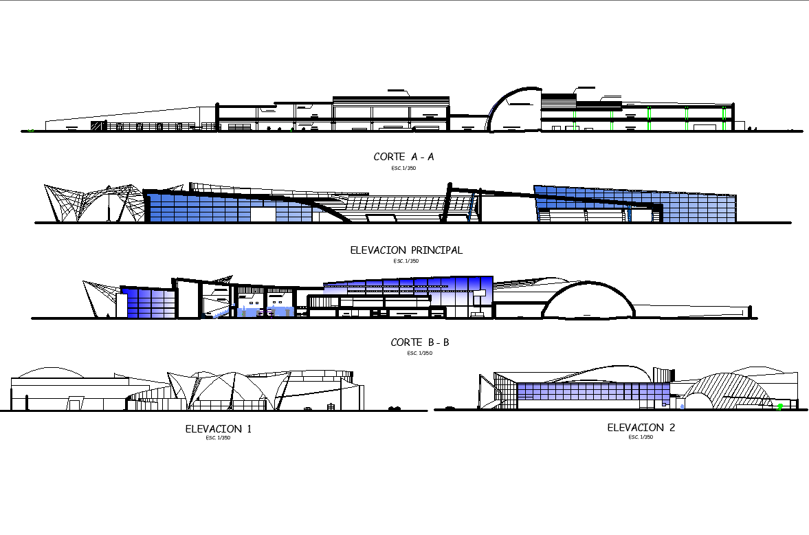 Building Elevation and Section AutoCAD DWG Drawing Layout File