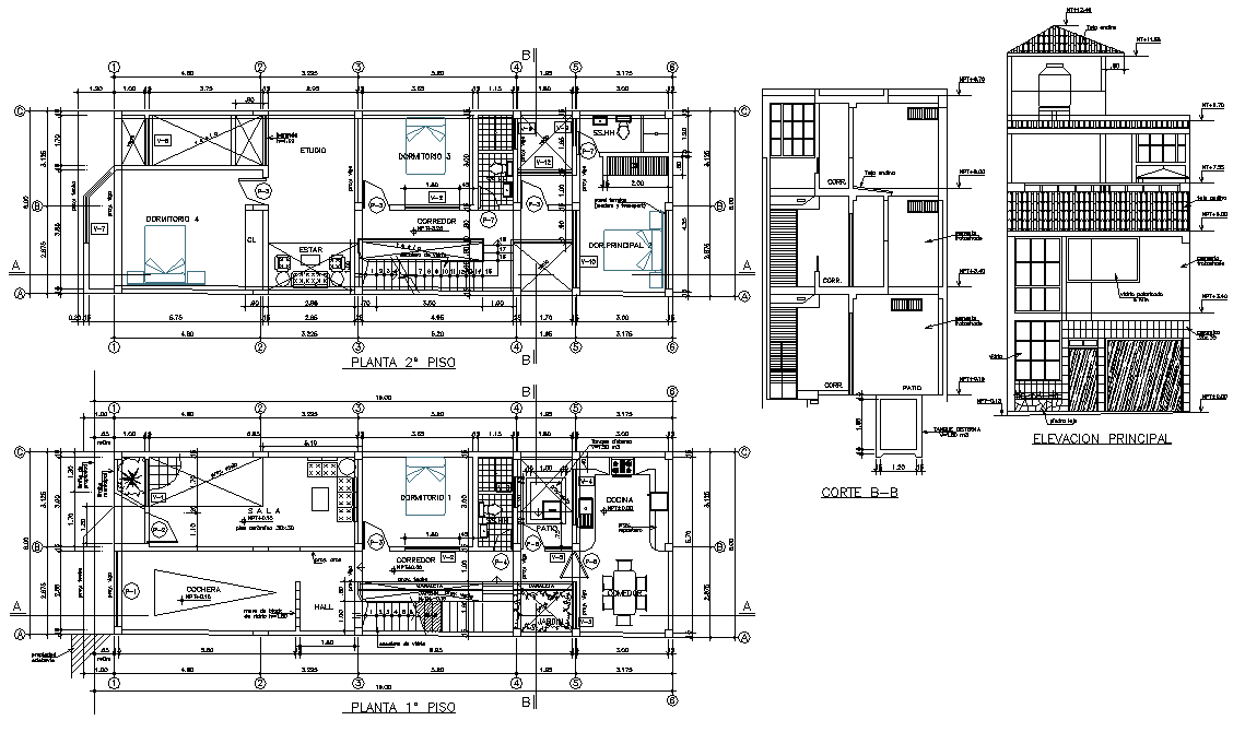 Single Family Home AutoCAD Plan with Elevation and Section Layout