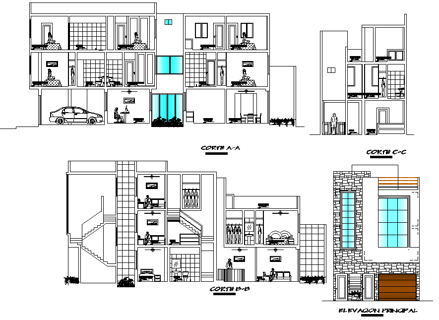 Elevation and section single family home plan layout file