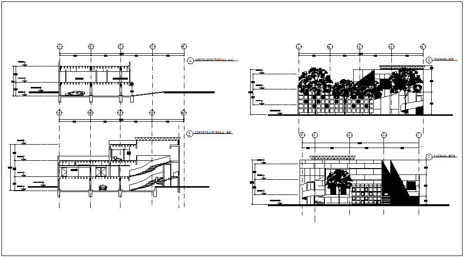 Elevation and section view for clinic dwg file