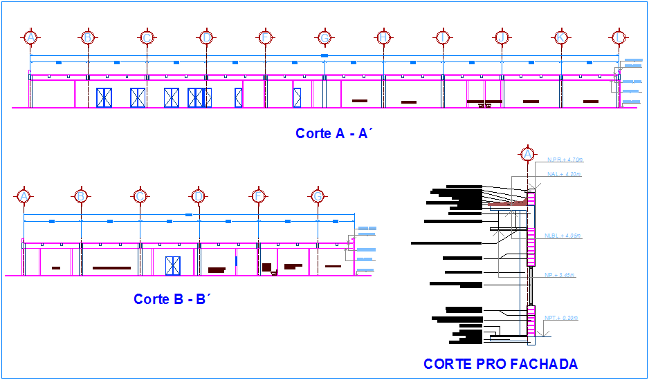 Elevation and section view of emergency clinic dwg file