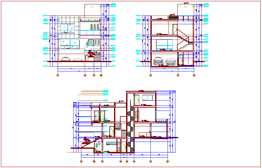 Elevation and section view of house dwg file