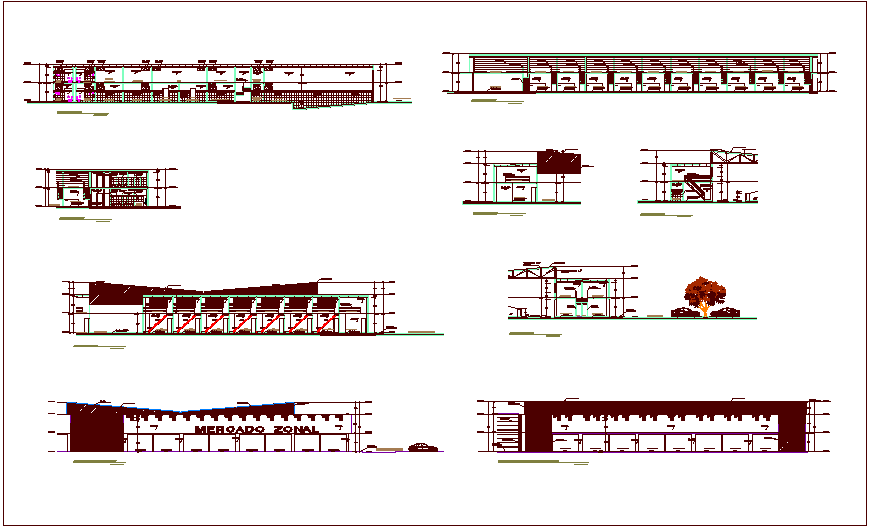 Elevation and section view with different side of house dwg file