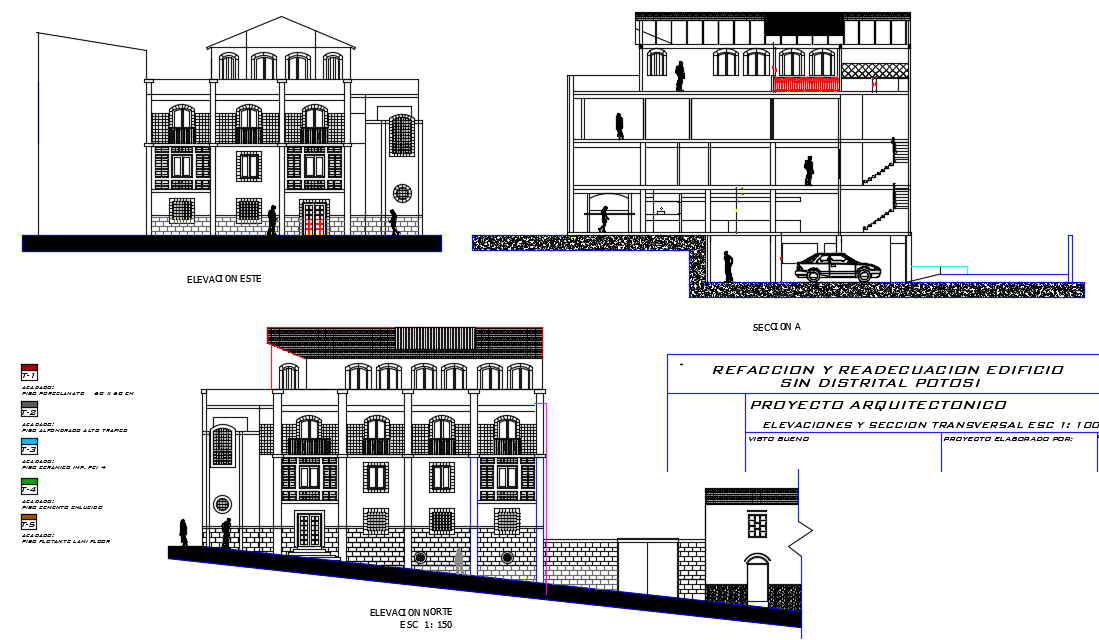 Elevation and section wall detail dwg file