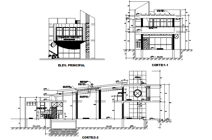 Elevation and section wall detail dwg file