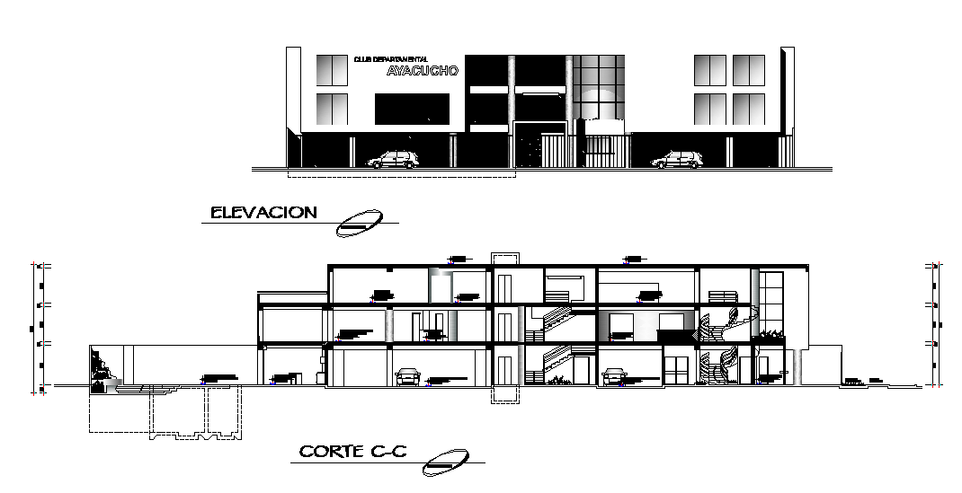 Elevation and section wall detail dwg file