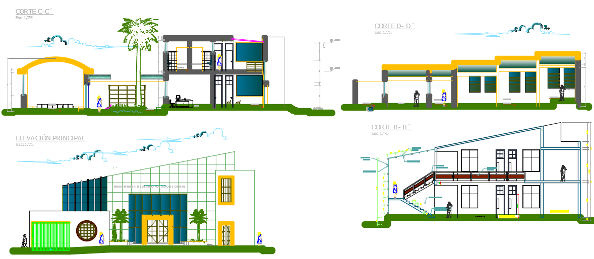 Elevation and section wall detail dwg file