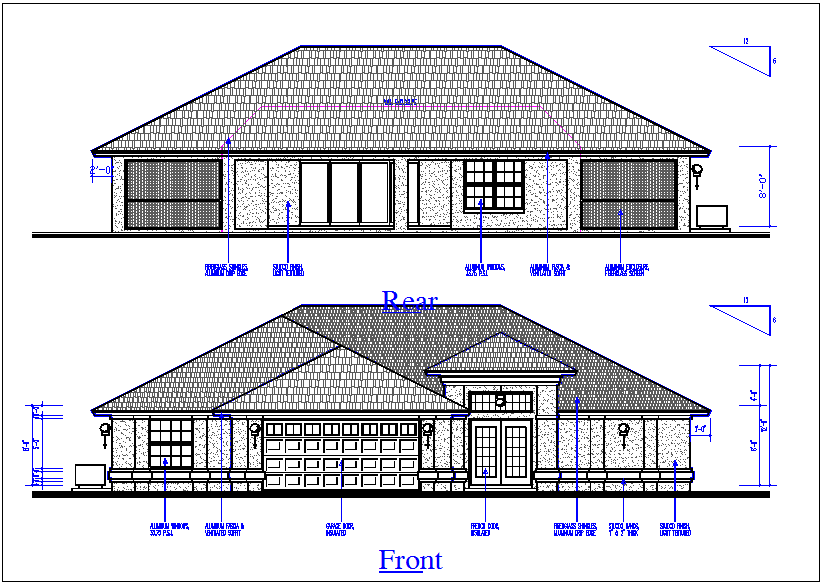 Elevation and side elevation view detail dwg file