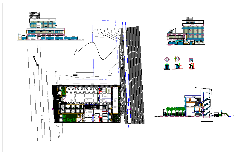 Elevation and side elevation view of building detail dwg file