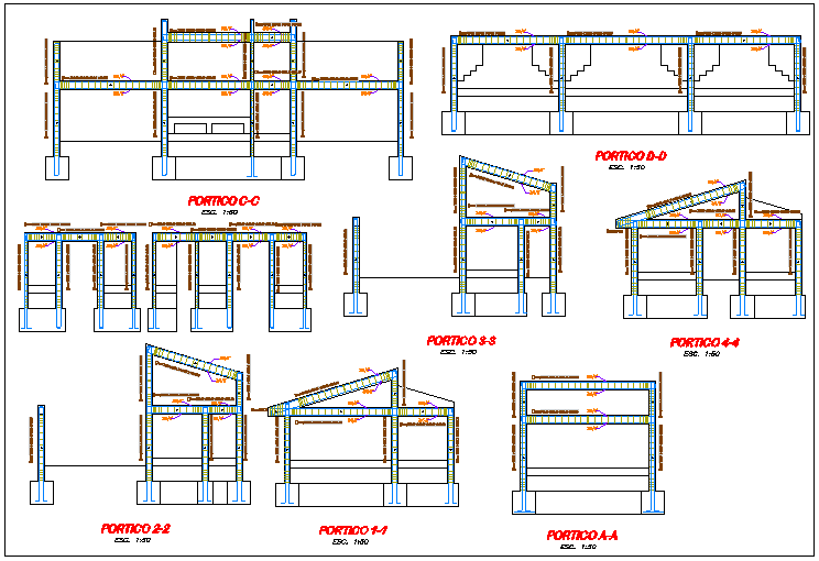 Elevation and side view of construction detail of initial school dwg file