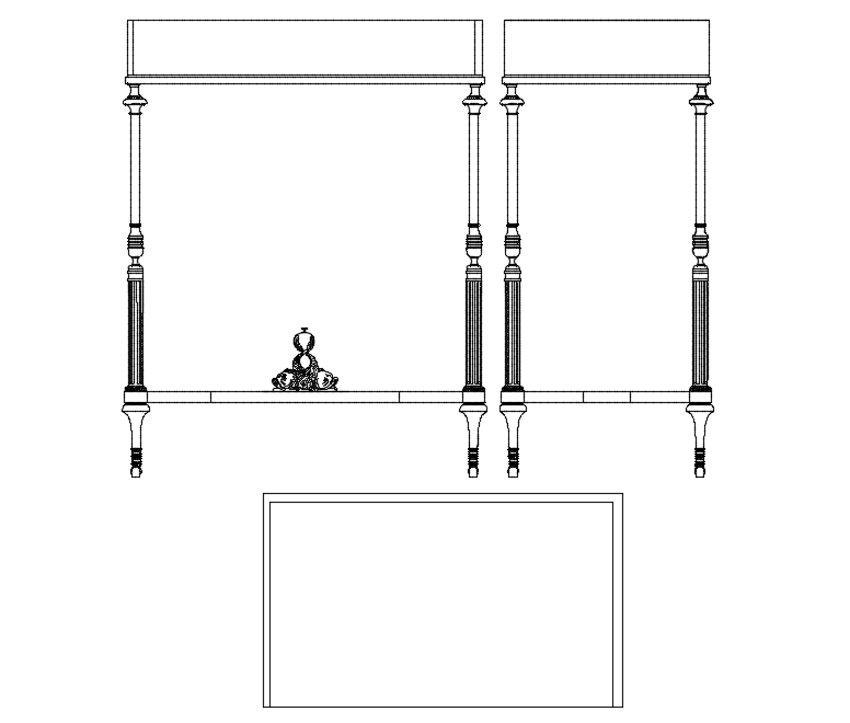 Elevation and side view of food table block dwg file
