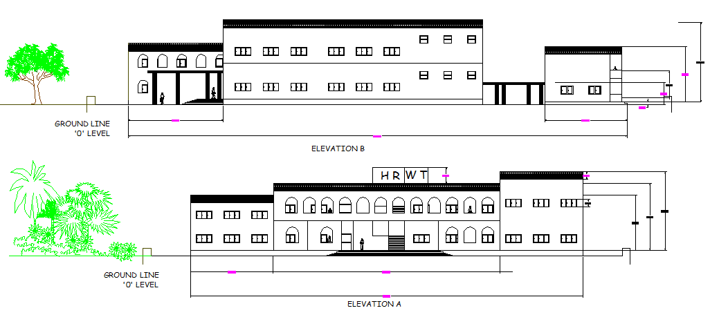 Elevation college detail dwg file