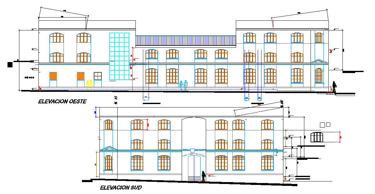 Elevation college detail dwg file