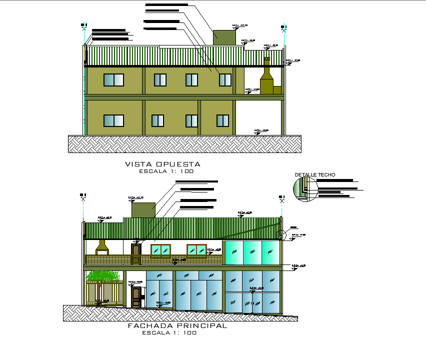 Elevation commercial and detached house plan dwg file