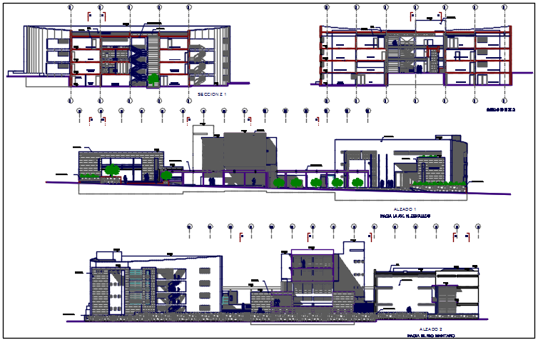 Elevation commercial plan detail dwg file