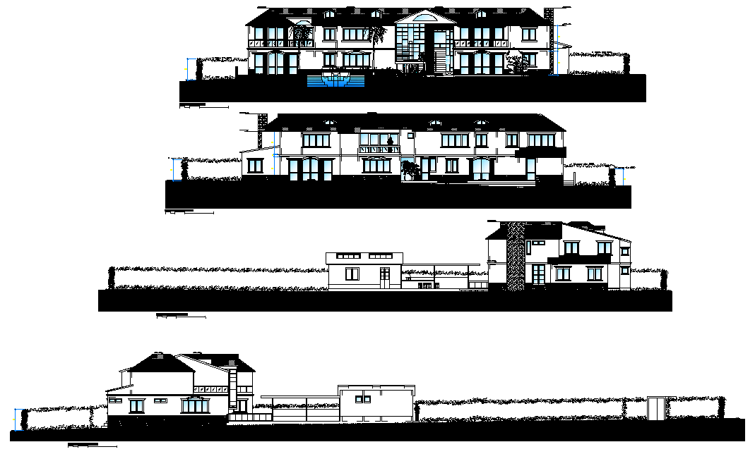 Elevation cottage plan detail dwg file