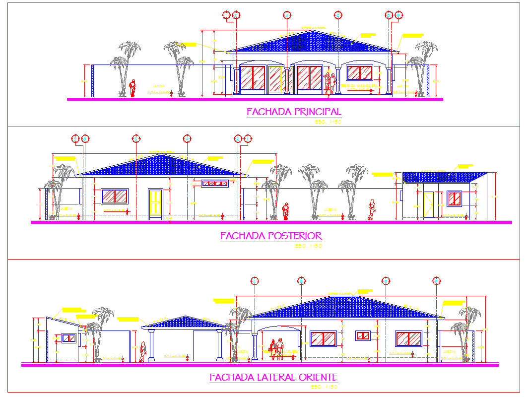 Elevation design of Beach House plan dwg file