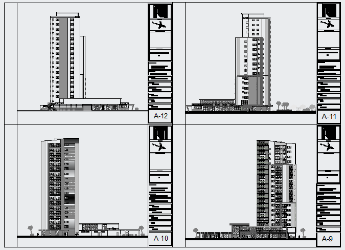 Elevation design of High rise residential building design drawing