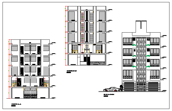 Elevation design of Multi family housing design drawing