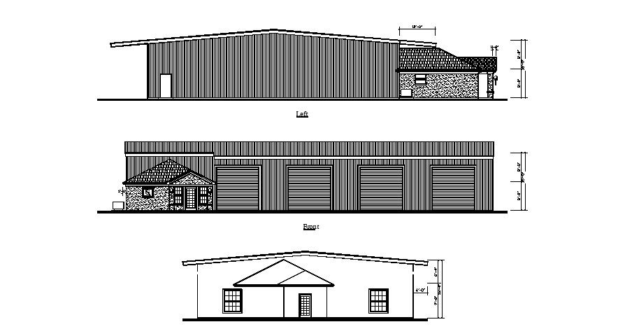 Elevation design of bungalow in dwg file