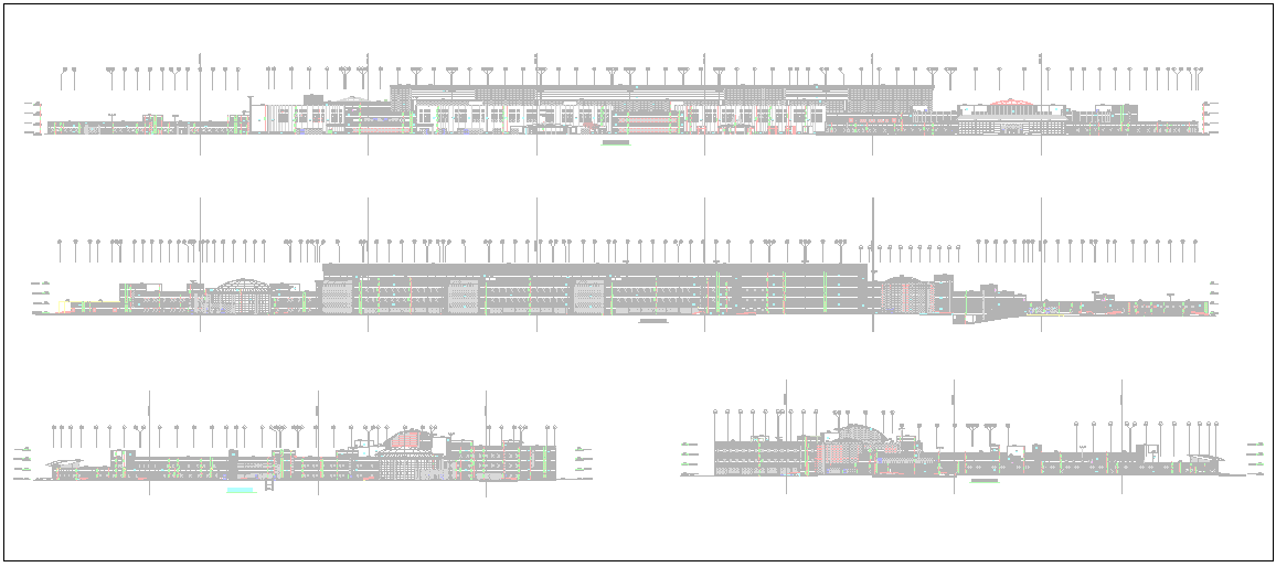 Elevation detail and section detail of commercial building plan dwg file