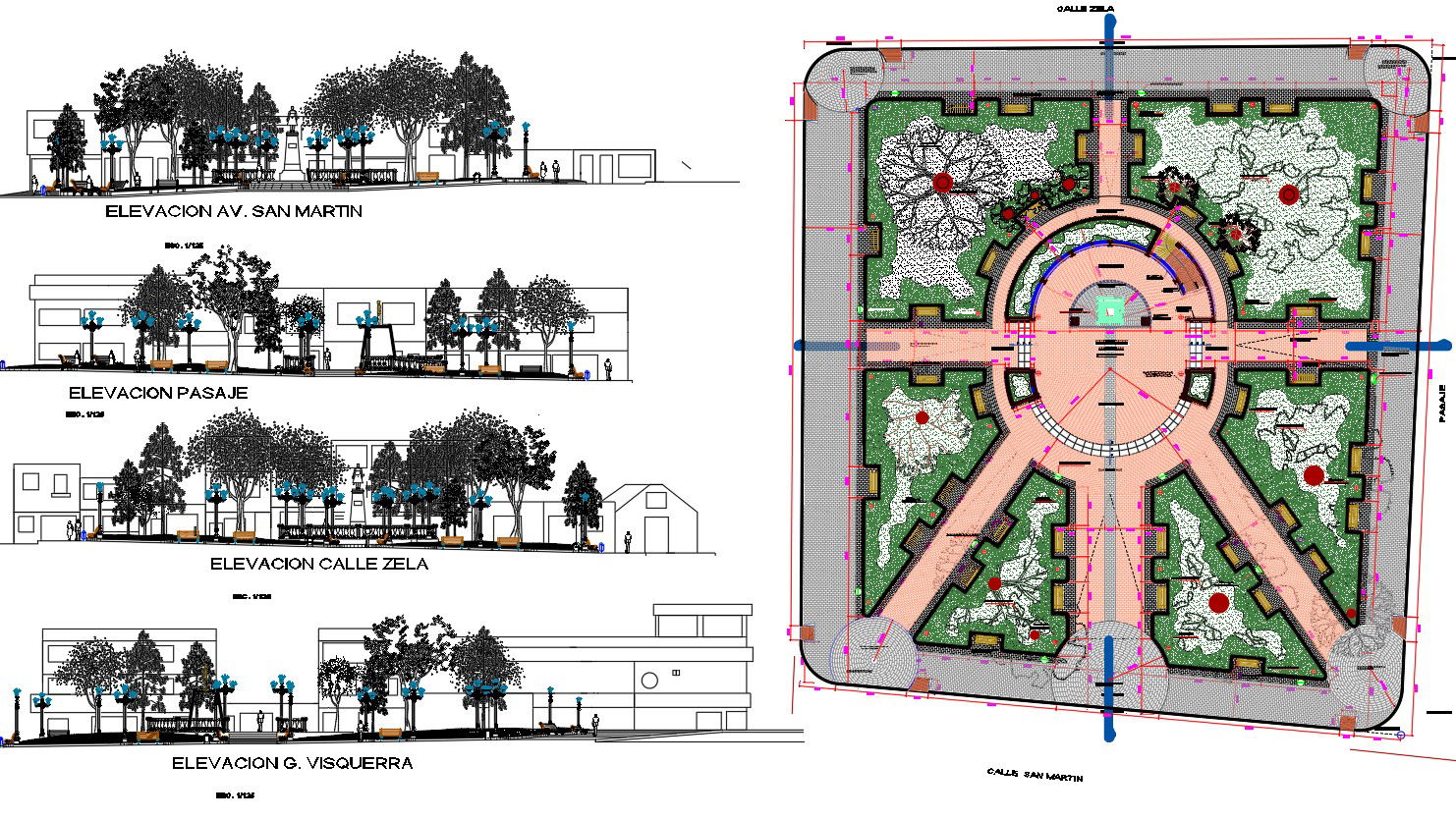 Elevation detail of the land sceping garden area sitting plan detail dwg file
