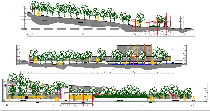 Elevation detail of the land sceping garden area sitting plan detail dwg file
