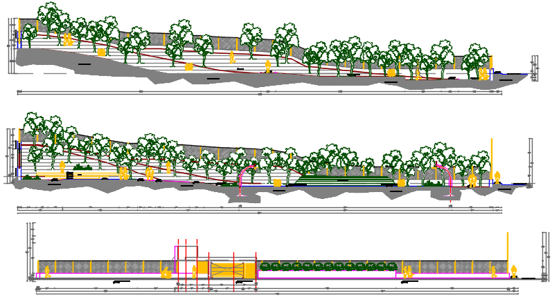 Elevation detail of the land sceping garden area sitting plan detail dwg file