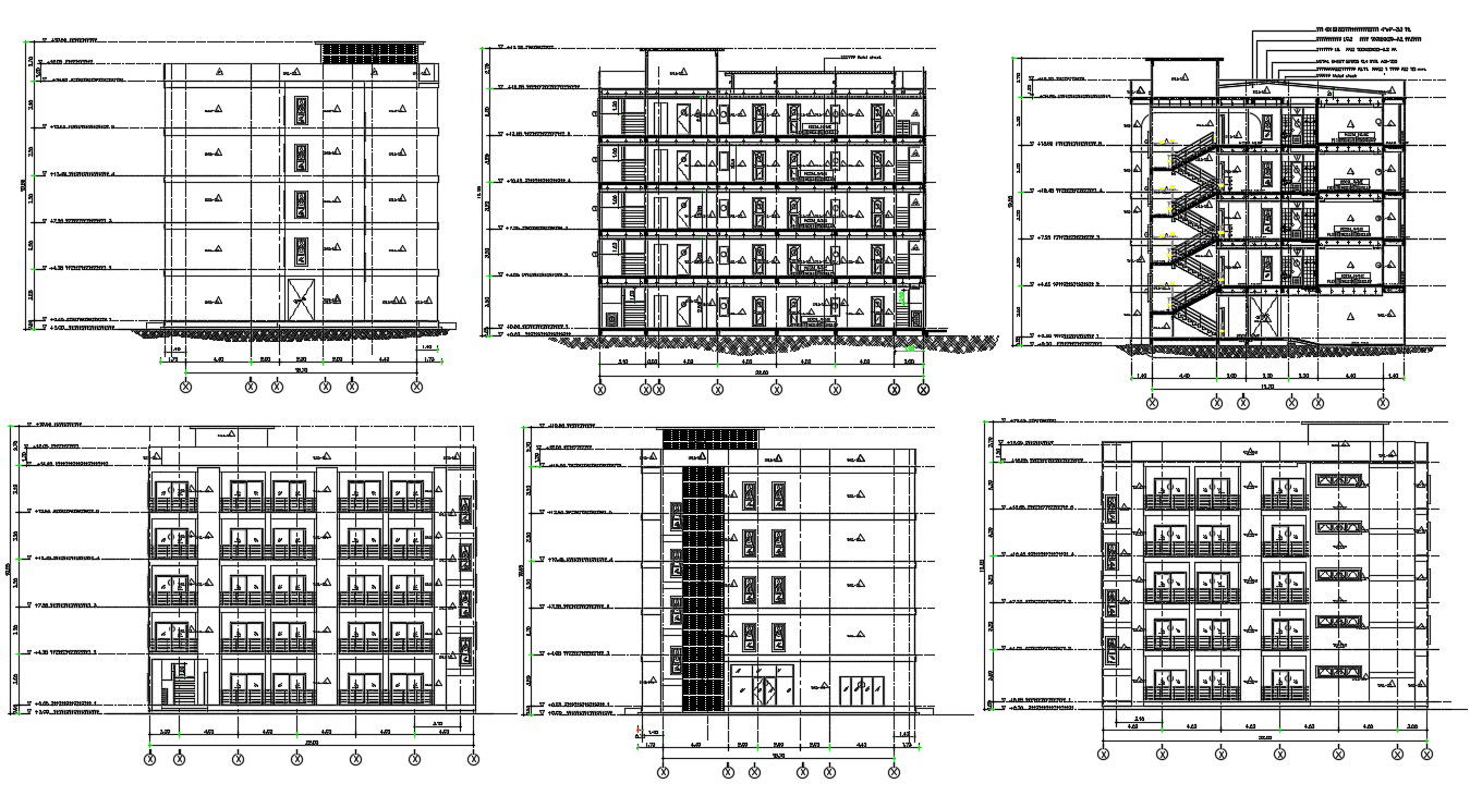 Elevation details and section Building CAD drawing
