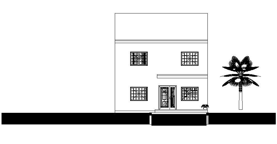 Elevation drawing of 2 storey house in autocad