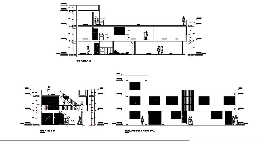 Elevation drawing of 2 storey building in AutoCAD