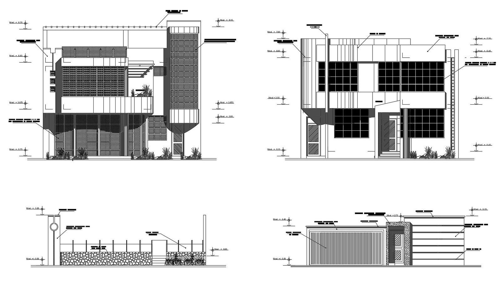 Elevation drawing of 2 storey house in AutoCAD 