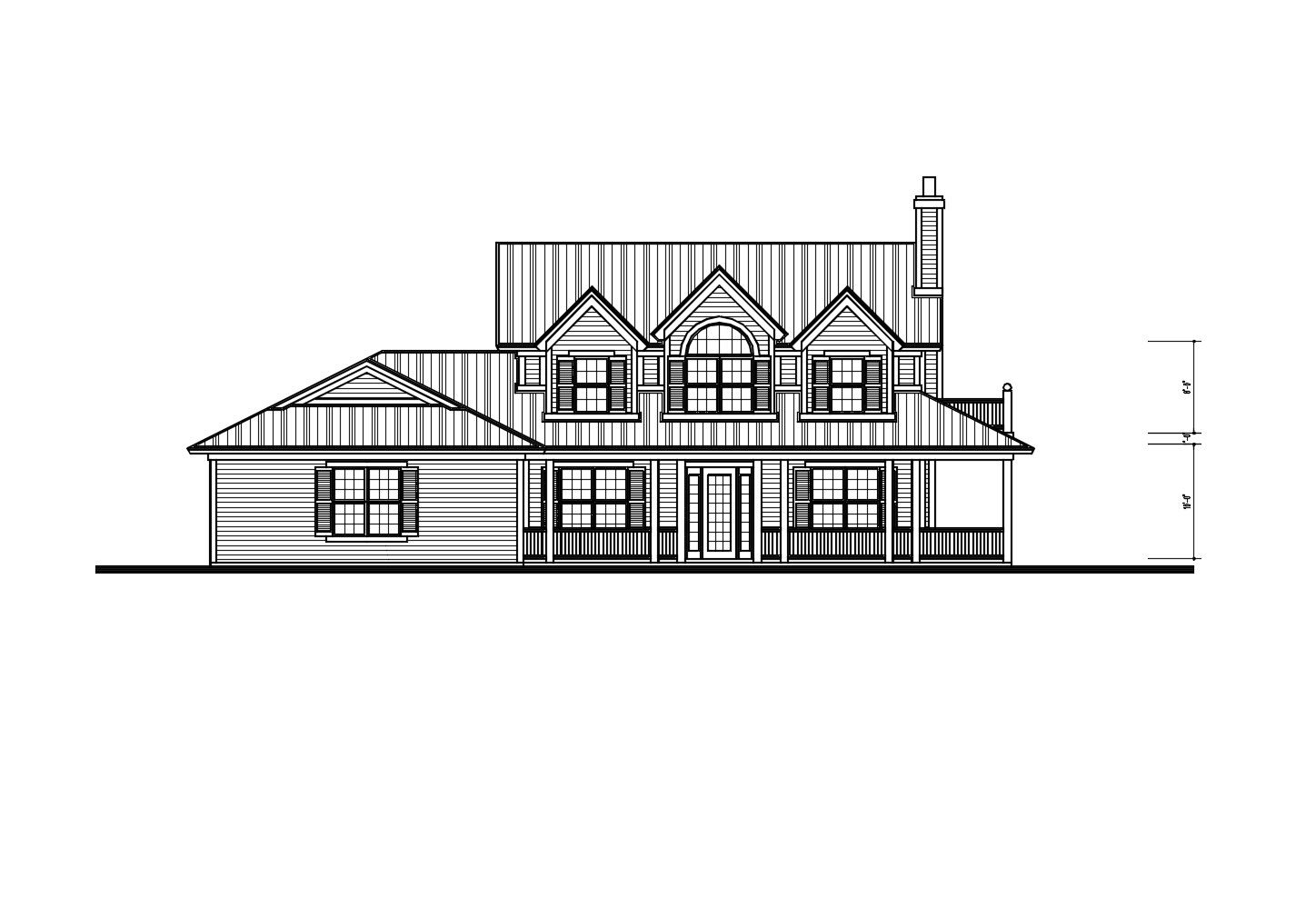 Elevation drawing of a bungalow with detail dimension in dwg file