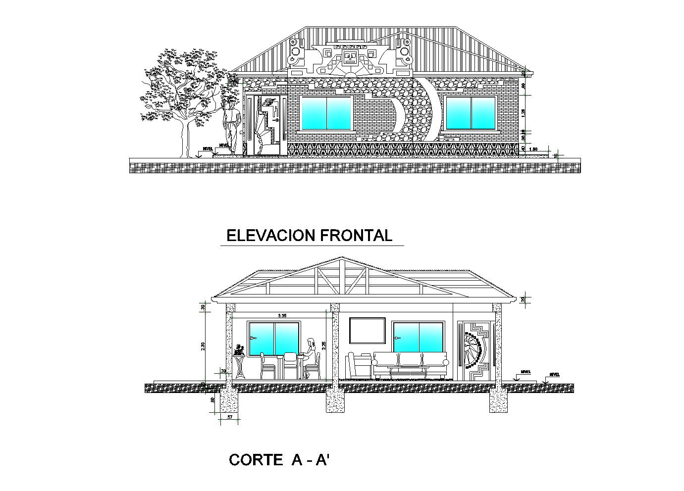 Elevation drawing of a house with detail dimension in AutoCAD
