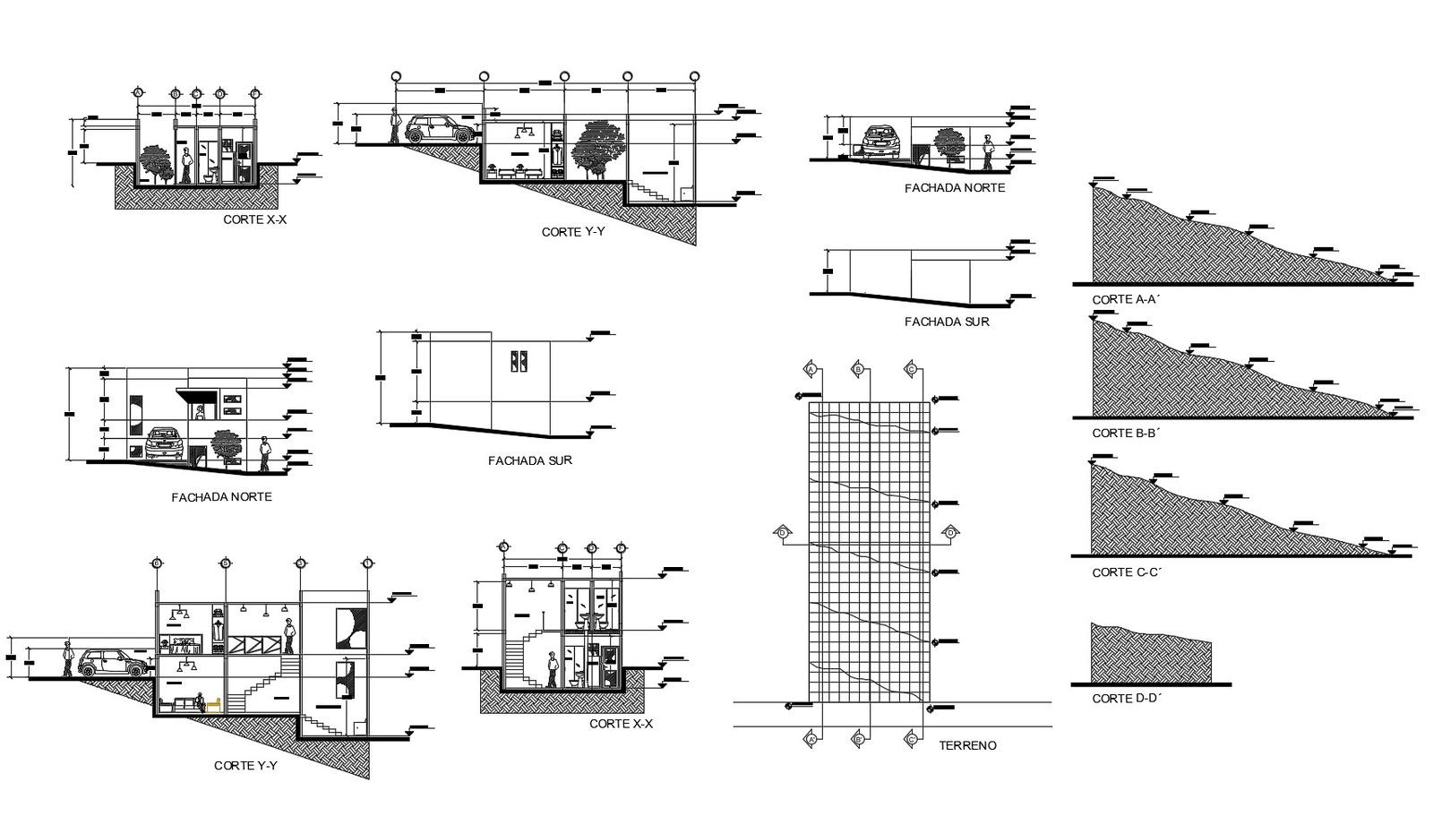 Elevation drawing of a house with detail dimension in dwg file