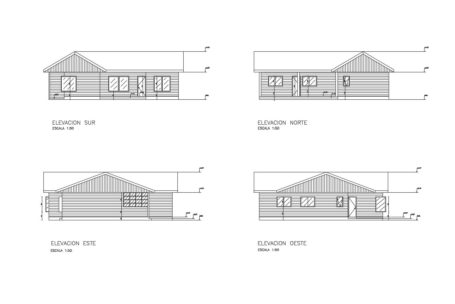 Elevation drawing of a house with detail dimension in dwg file
