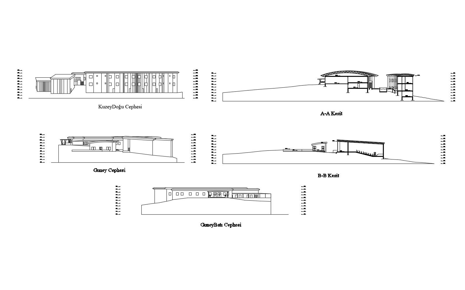 Elevation drawing of a house with detail dimension in dwg file