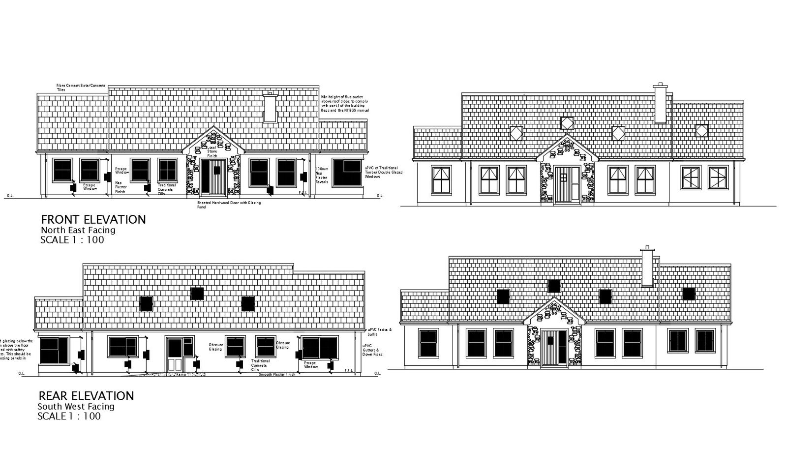 Elevation drawing of a residential house with detail dimension in dwg file