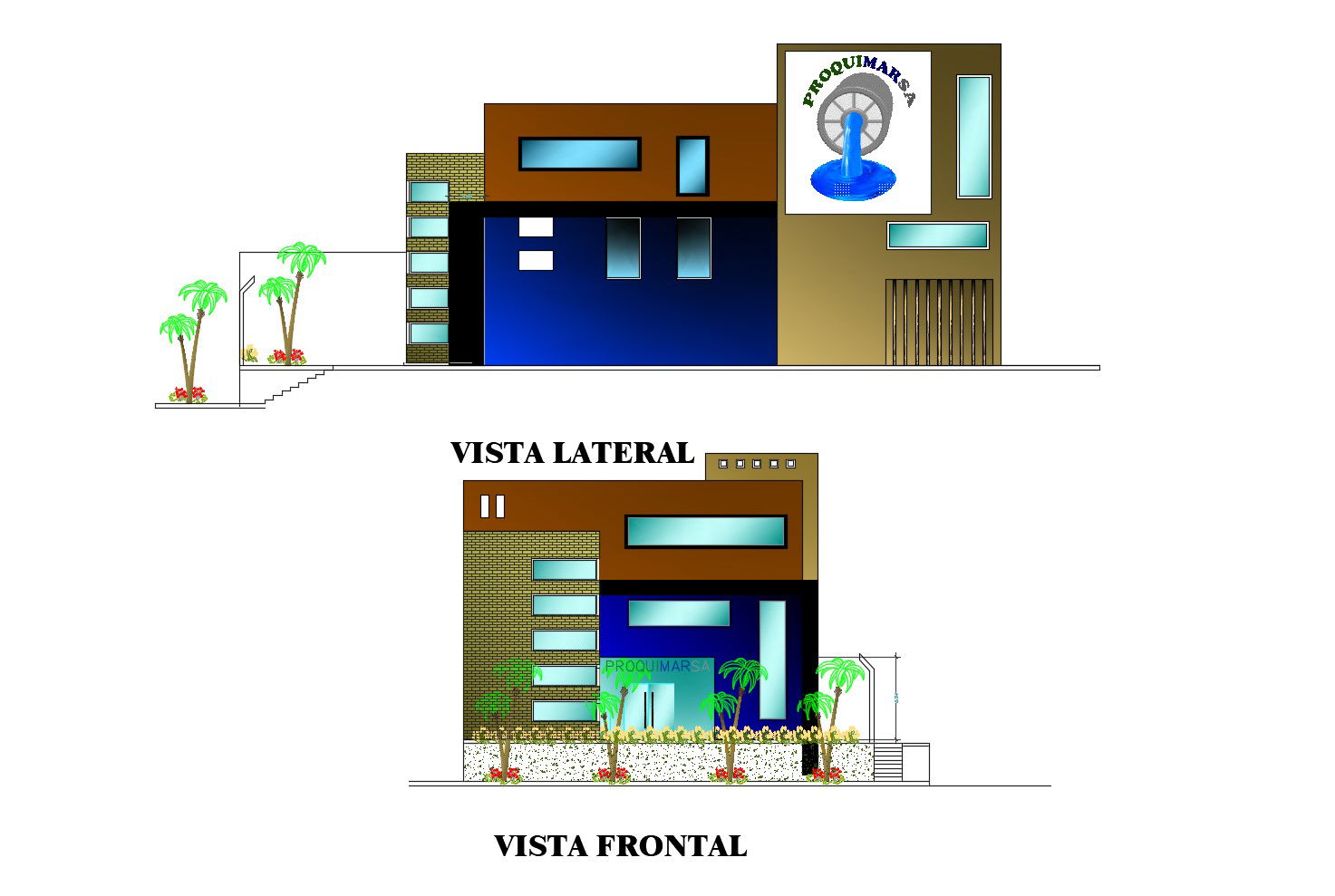 Elevation drawing of an office building in AutoCAD file