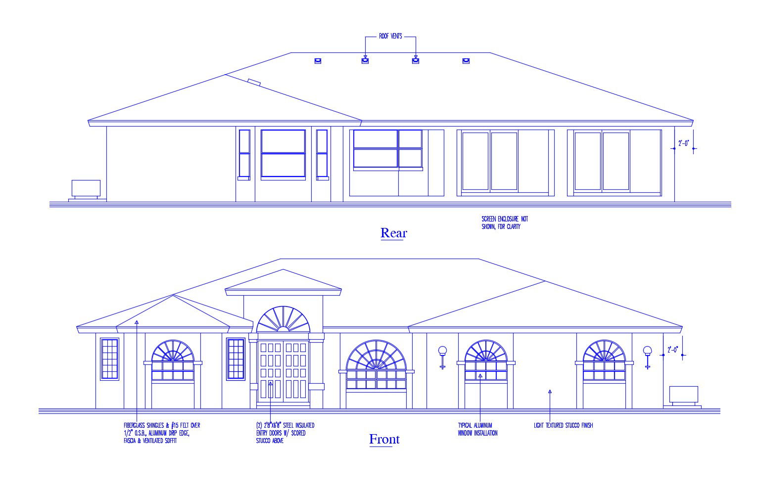 Elevation drawing of bungalow in dwg file 