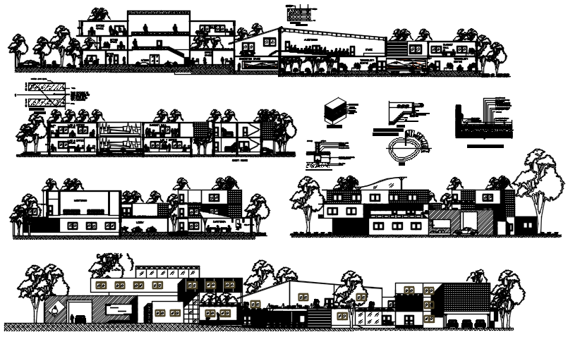 Elevation drawing of business center design in AutoCAD