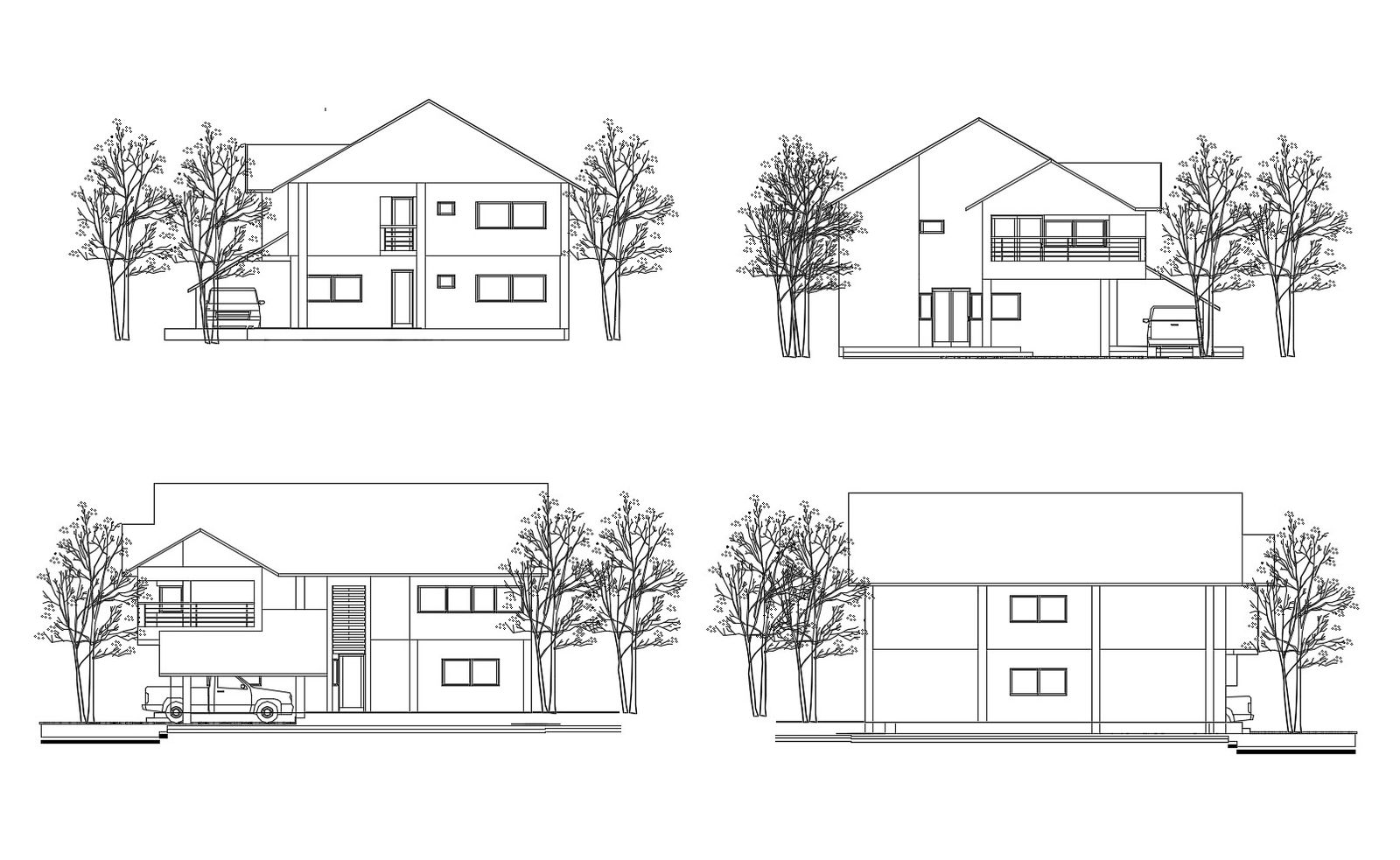Elevation drawing of single family house in autocad