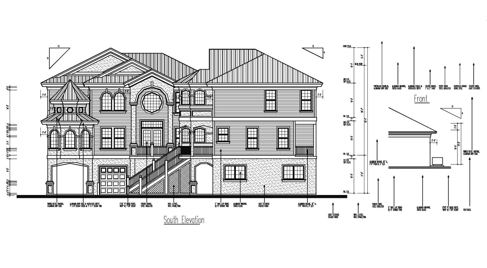 Elevation drawing of the bungalow design in dwg file