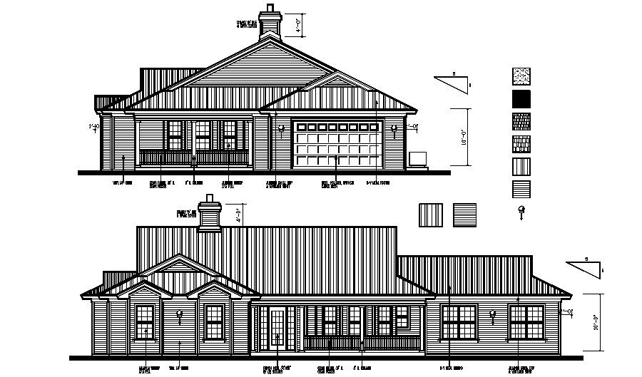 Elevation drawing of the bungalow in dwg file
