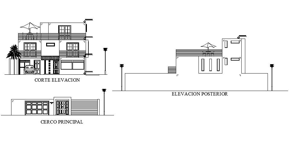 Elevation drawing of the bungalow with detail dimension in AutoCADv