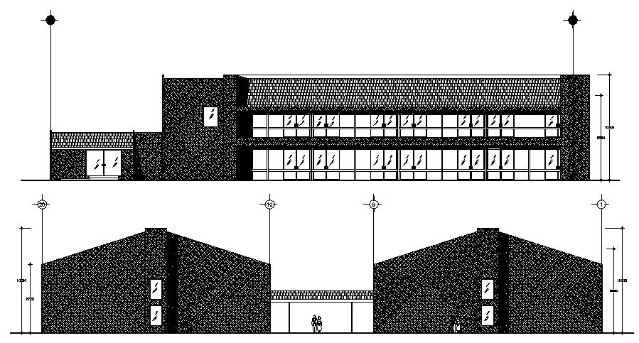 Elevation drawing of the hotel with detail dimension in dwg file